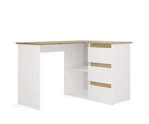 CDF Bureau d'angle Droit NICEA avec 3 tiroirs et étagères, chêne Artisanal/Blanc, Bureau Informatique pour Bureau à Domicile, Bureau pour étudier et Travailler, Bureau Moderne en L