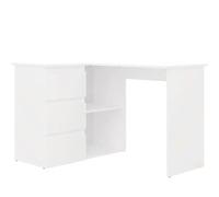 CDF Bureau d'angle Gauche NICEA avec 3 tiroirs et étagères, Blanc, Bureau Informatique pour Bureau à Domicile, Bureau pour étudier et Travailler, Bureau Moderne en Forme de L, Bureau avec étagères