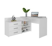 CdF Bureau d'angle DANY 120 x 50 x 76 cm, 3 tiroirs, moderne – blanc mat