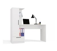 CDF Bureau d'ordinateur avec étagère haute et tiroir pour bureau, chambre à coucher, chambre d'adolescent, chambre d'enfant, rangement des documents, moderne, peu encombrant, blanc