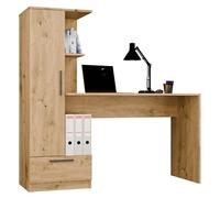CDF Bureau Informatique COSMO Chêne Artisan 50x145x140cm Surface de Travail 115x50cm Bibliothèque 3 Étagères Tiroir Glissières Rangement Porte Ergonomique Home Office Gaming Chambre Adolescent Montage