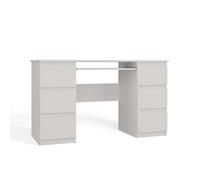 CDF Bureau Informatique Kuba 130x51x76 cm avec 3 Tiroirs 2 Compartiments et Étagères, Table de Travail PC Bureau Blanc Mat pour Chambre Ado Fille Aesthetic, Meuble Secrétaire Rangement Moderne