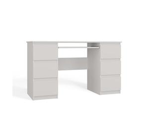 CDF Bureau Informatique Kuba 130x51x76 cm avec 3 Tiroirs 2 Compartiments et Étagères, Table de Travail PC Bureau Blanc Mat pour Chambre Ado Fille Aesthetic, Meuble Secrétaire Rangement Moderne