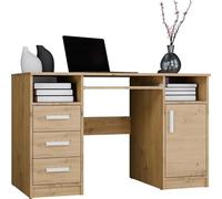 CDF Bureau Moderne avec 3 Tiroirs, 1 Porte, Plateau Clavier Et Étagères, Grande Table pour Bureau, Chambre Ou Gaming, Finition Chêne Artisan, 120 X 75 X 60 Cm