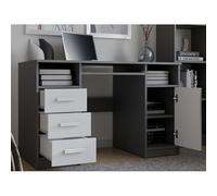 CDF Bureau Moderne avec 3 Tiroirs, 1 Porte, Plateau Clavier Et Étagères, Table De Travail pour Bureau, Chambre Ou Gaming, Finition Anthracite/Blanc, 120 X 75 X 60 Cm