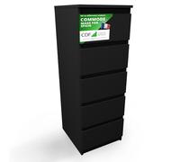CDF Colonne Commode 5 Tiroirs Noir pour Chambre Salon Bureau 40x45x111 cm