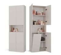 CDF Colonne de Salle de Bain - 1 Panier à Linge - 60x30x174 cm Anthracite | 4 Portes, Étagère Réglable, Rangement Buanderie, pour Salon et Cuisine, Usage Domestique, Organisation Quotidienne