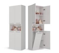 CDF Colonne de Salle de Bain avec 1 Panier à Linge - 60x30x174 cm Blanc | 4 Portes, Étagère Réglable, Rangement Buanderie, pour Salon et Cuisine, Usage Domestique, Organisation Quotidienne