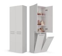 CDF Colonne de Salle de Bain avec 2 Paniers à Linge - 60x30x174 cm Blanc | 4 Portes, Étagère Réglable, Rangement Buanderie, pour Salon et Cuisine, Usage Domestique, Organisation Quotidienne