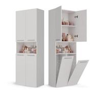 CDF Colonne de Salle de Bain avec 2 Paniers à Linge - 60x30x174 cm Blanc | 4 Portes, Étagère Réglable, Rangement Buanderie, pour Salon et Cuisine, Usage Domestique, Organisation Quotidienne
