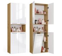 CDF Colonne Panier 1 Panier Porte Courte Chêne Artisan/Blanc Brillant | 4 étagères, panneau de particules 16 mm, 60x30x174 cm, montage soi-même, garantie 2 ans, poids 39,5 kg, moderne, étroit, haut