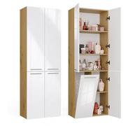 CDF Colonne Panier 1 Panier Porte Longue Chêne Artisan/Blanc Brillant | 4 étagères, panneau de particules 16 mm, 60x30x174 cm, montage soi-même, garantie 2 ans, poids 41,5 kg, moderne, étroit, haut