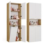 CDF Colonne Panier À Linge 1 Panier Porte Courte Chêne Artisan/Blanc | 4 étagères, panneau de particules 16 mm, finition mat, 60x30x174 cm, montage soi-même, garantie 2 ans, poids 39,5 kg, moderne