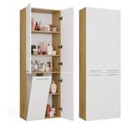 CDF Colonne Panier À Linge 1 Panier Porte Longue Chêne Artisan/Blanc | 4 étagères, panneau de particules 16 mm, finition mat, 60x30x174 cm, montage soi-même, garantie 2 ans, poids 41,5 kg, moderne