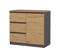 CDF Commode 1D3S | Couleur : Anthracite - Chêne Artisan | Armoire pour Documents, Petits Objets | Idéal pour Salon, Chambre à Coucher, Chambre d'enfant, et Bureau | 3 tiroirs spacieux