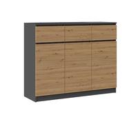 CDF Commode 3 Portes et 3 Tiroirs Grand Buffet Meuble de Rangement Salon Chambre Design Épuré 120 x 40 x 97 cm - Anthracite/Chêne Artisan