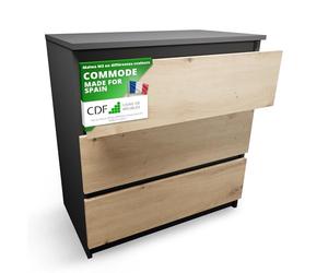 CDF Commode 3 Tiroirs Anthracite/Chêne Artisan - Meuble De Rangement pour Salon Ou Chambre, Armoire Basse Vêtements 40 x 70 x 75 cm