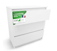 CDF Commode 3 Tiroirs Blanc pour Chambre 40x70x75 cm | Rangement de vêtements, usage au salon ou au bureau, installation facile, design moderne, armoire basse, usage quotidien