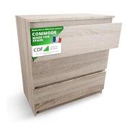 CDF Commode 3 Tiroirs Chêne Sonoma pour Chambre - Rangement - 40x70x75 cm | Rangement de vêtements, usage au salon ou au bureau, installation facile, design moderne, armoire basse, usage quotidien