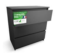 CDF Commode 3 Tiroirs Commode Chambre Noir Design Minimaliste Meuble de Rangement Spacieux pour Chambre Salon Bureau Spacieuse et Design Style Moderne Facile à Installer 40x70x75 cm