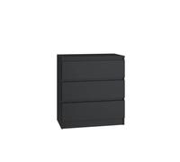 CDF Commode 3 Tiroirs Noir - Meuble De Rangement pour Salon Ou Chambre, Armoire Basse Vêtements 40 x 70 x 75 cm