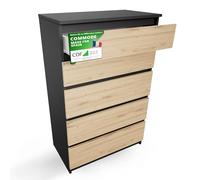 CDF Commode 5 Tiroirs Anthracite Chêne Artisan pour Chambre 40x70x110 cm