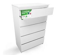 CDF Commode 5 Tiroirs Blanc Design Moderne pour Chambre 40x70x109,5 cm