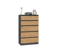 CDF Commode 5 Tiroirs Commode Chambre Anthracite Chêne Artisan Meuble Armoire de Rangement Spacieux pour Salon Bureau Spacieuse et Design Moderne Facile à Installer 40x70x109,5 cm Meuble à Vêtements