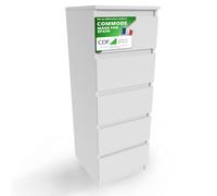 CDF Commode 5 Tiroirs Commode Chambre Blanc Meuble Armoire de Rangement Spacieux pour Salon Bureau Spacieuse et Design Moderne Facile à Installer 40x45x111 cm Meuble à Vêtements