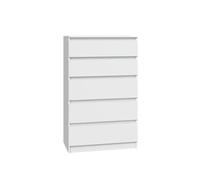 CDF Commode 5 Tiroirs Commode Chambre Blanc Meuble Armoire de Rangement Spacieux pour Salon Bureau Spacieuse et Design Moderne Facile à Installer 40x70x109,5 cm Meuble à Vêtements