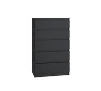 CDF Commode 5 Tiroirs Commode Chambre Noir Meuble Armoire de Rangement Spacieux pour Salon Bureau Spacieuse et Design Moderne Facile à Installer 40x70x109,5 cm Meuble à Vêtements