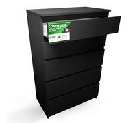 CDF Commode 5 Tiroirs Noir pour Chambre Meuble de Rangement 40x70x109,5 cm
