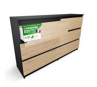 CDF Commode 6 Tiroirs Anthracite Chêne Artisan pour Chambre 30x75x120 cm | Rangement de vêtements, usage au salon ou au bureau, installation facile, design moderne, armoire basse, usage quotidien