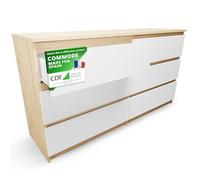 CDF Commode 6 Tiroirs Blanc Chêne Artisan pour la Chambre 40x75x138 cm | Rangement de vêtements, usage au salon ou au bureau, installation facile, design moderne, armoire basse, usage quotidien