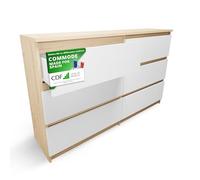 MILAN - Commode de chambre large 6 tiroirs - 30x120x77cm - Meuble de rangement - artisan et blanc