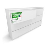 CDF Commode 6 Tiroirs Blanc pour Chambre Profondeur 30 cm 30x75x120 cm | Rangement de vêtements, usage au salon ou au bureau, installation facile, design moderne, armoire basse, usage quotidien