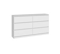 CDF Commode 6 Tiroirs Blanc Profondeur 40 cm - Meuble De Rangement pour Salon Ou Chambre, Armoire Basse Largeur 138 cm pour Vêtements