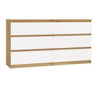 CDF Commode 6 Tiroirs Chêne Artisan/Blanc Malwa M6 140 Profondeur 40 cm - Meuble De Rangement pour Salon Ou Chambre, Armoire Basse pour Vêtements