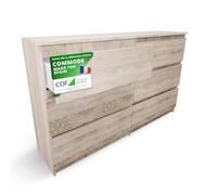 CDF Commode 6 Tiroirs Chêne Sonoma Meuble Bas pour Chambre 30x75x120 cm | Rangement de vêtements, usage au salon ou au bureau, installation facile, design moderne, armoire basse, usage quotidien