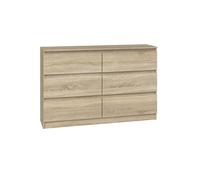 CDF Commode 6 Tiroirs Chêne Sonoma Profondeur 30 cm - Meuble De Rangement pour Salon Ou Chambre, Armoire Basse Largeur 120 cm pour Vêtements