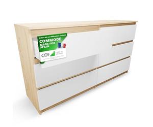 CDF Commode 6 Tiroirs Commode Chambre Blanc Chêne Artisan Meuble Armoire de Rangement Spacieux pour Salon Bureau Spacieuse et Design Moderne Facile à Installer 40x75x138 cm Meuble à Vêtements