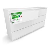 CDF Commode 6 Tiroirs Commode Chambre Blanc Meuble Armoire de Rangement Spacieux pour Salon Bureau Spacieuse et Design Moderne Facile à Installer 40x75x138 cm Meuble à Vêtements