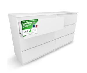 CDF Commode 6 Tiroirs Commode Chambre Blanc Meuble Armoire de Rangement Spacieux pour Salon Bureau Spacieuse et Design Moderne Facile à Installer 40x75x138 cm Meuble à Vêtements
