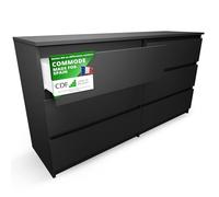 CDF Commode 6 Tiroirs Commode Chambre Noir Meuble Armoire de Rangement Spacieux pour Salon Bureau Spacieuse et Design Moderne Facile à Installer 40x75x138 cm Meuble à Vêtements