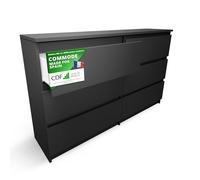 CDF Commode 6 Tiroirs Commode Chambre Noir Meuble Armoire de Rangement Spacieux pour Salon Bureau Spacieuse et Design Moderne Facile à Installer 30x75x120 cm Meuble à Vêtements