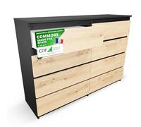 CDF Commode 8 Tiroirs Anthracite Chêne Artisan pour Chambre 40x97x138 cm