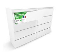 CDF Commode 8 Tiroirs Blanc pour Chambre Meuble de Rangement 40x97x138 cm