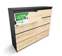 CDF Commode 8 Tiroirs Commode Chambre Anthracite Chêne Artisan Meuble Armoire de Rangement Spacieux pour Salon Bureau Spacieuse et Design Moderne Facile à Installer 40x97x120 cm Meuble à Vêtements