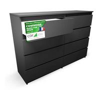 CDF Commode 8 Tiroirs Noir Meuble à Tiroirs pour Chambre 40x97x138 cm