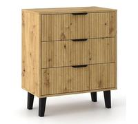 CDF Commode à 3 tiroirs pour salon, chambre à coucher, couloir, design moderne avec façades rainurées, grand espace de rangement, buffet avec tiroirs, chêne Artisan Scandi 3S Slim